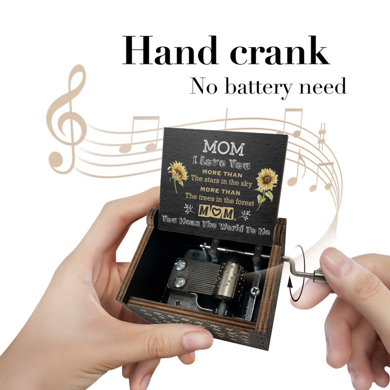 Hcaredee Music Box Gifts for Mom You are My Sunshine Hand Crank Engraved Wooden Musical Boxes Sunflower Gift for Mother on Birthday Christmas Mothers Day Black - Image 2